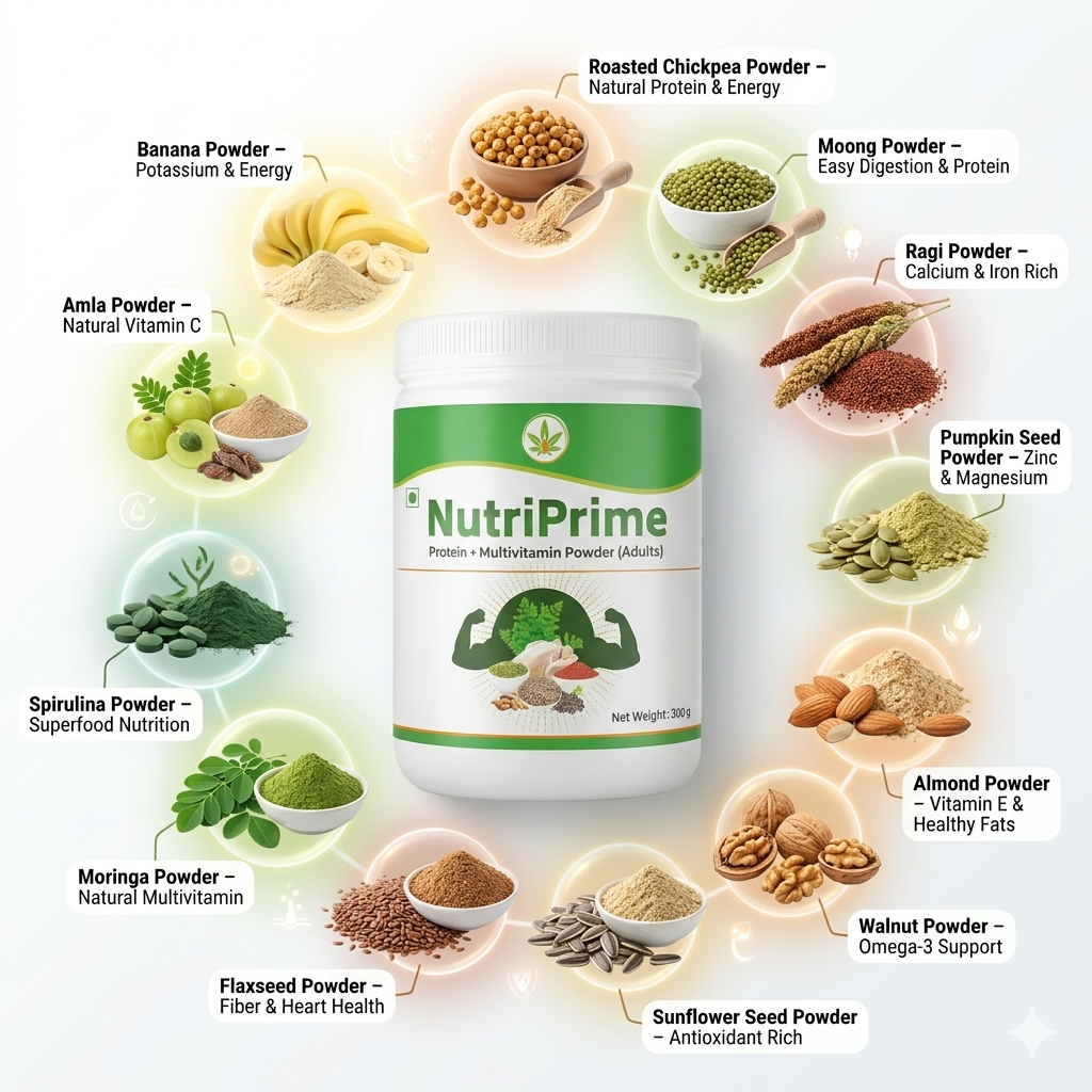NUTRIPRIME Protein + Multivitamin Powder for Adults | Nature Perfect | 300 gm - Image 3