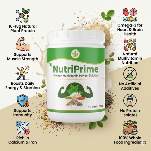 NUTRIPRIME Protein + Multivitamin Powder for Adults | Nature Perfect | 300 gm